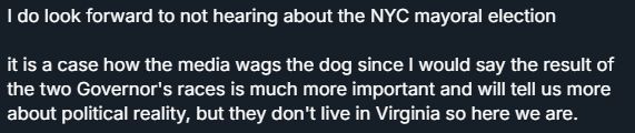 A post expressing a common sentiment: "I do look forward to not hearing about the NYC mayoral election"
