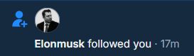A screenshot of someone pretending to be the heinous Nazi Elon Musk following me