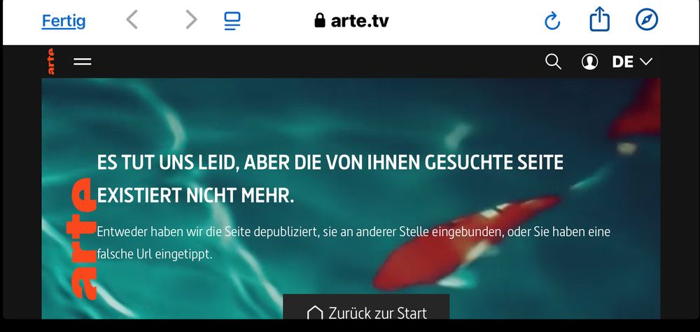 Screenshot,  dass Link zu arte nicht mehr existiert