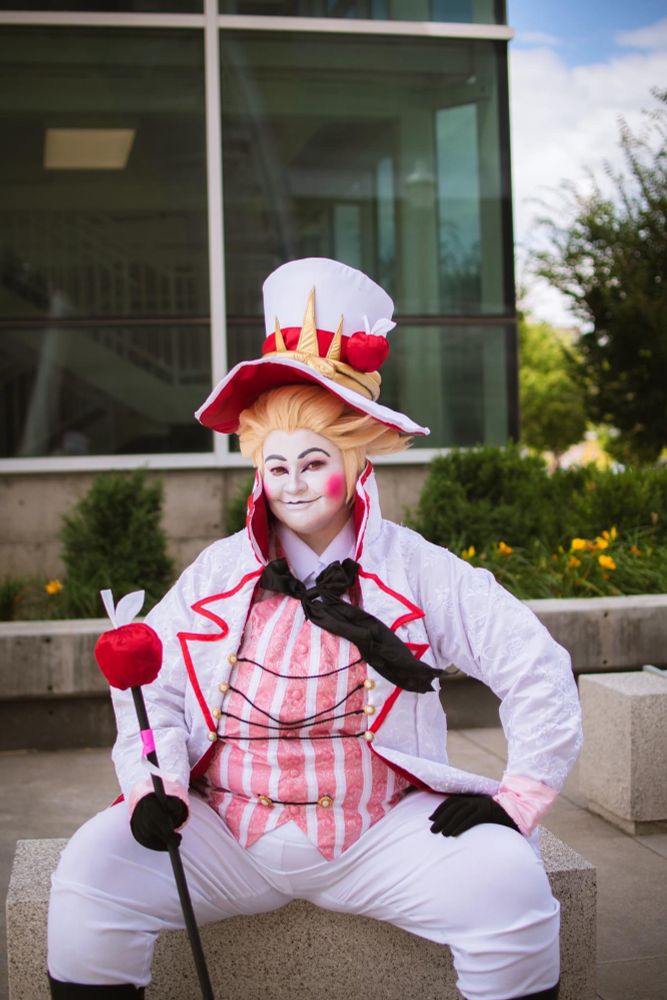 Cosplay pink white stripe Lucifer apple Hazbin hotel face paint plus size cute 