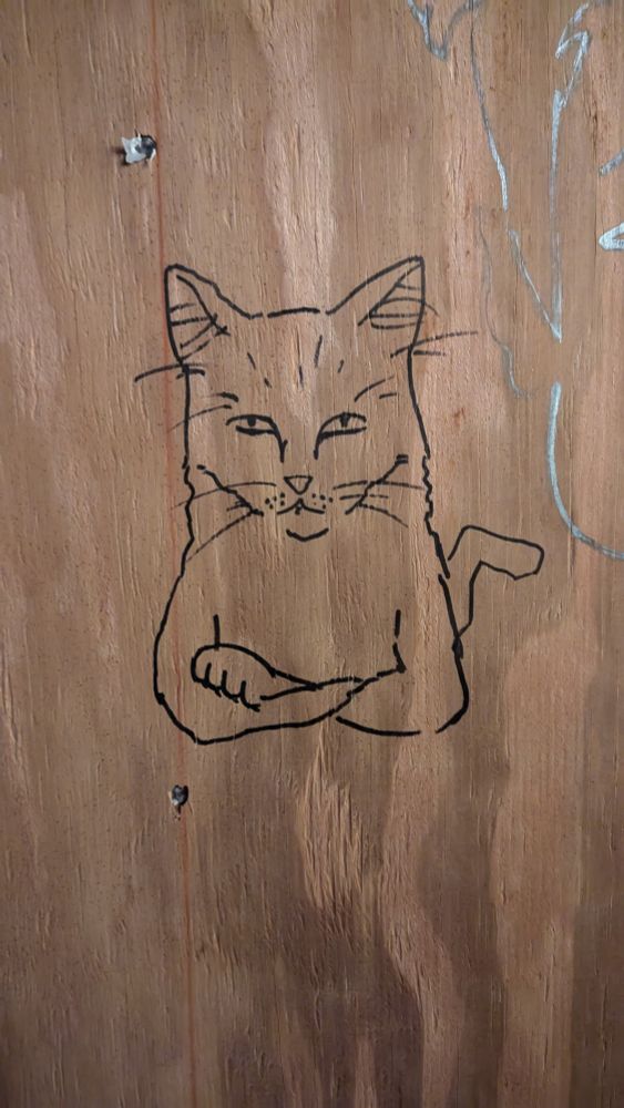 Sharpie sketch of a cunty cross-armed cat