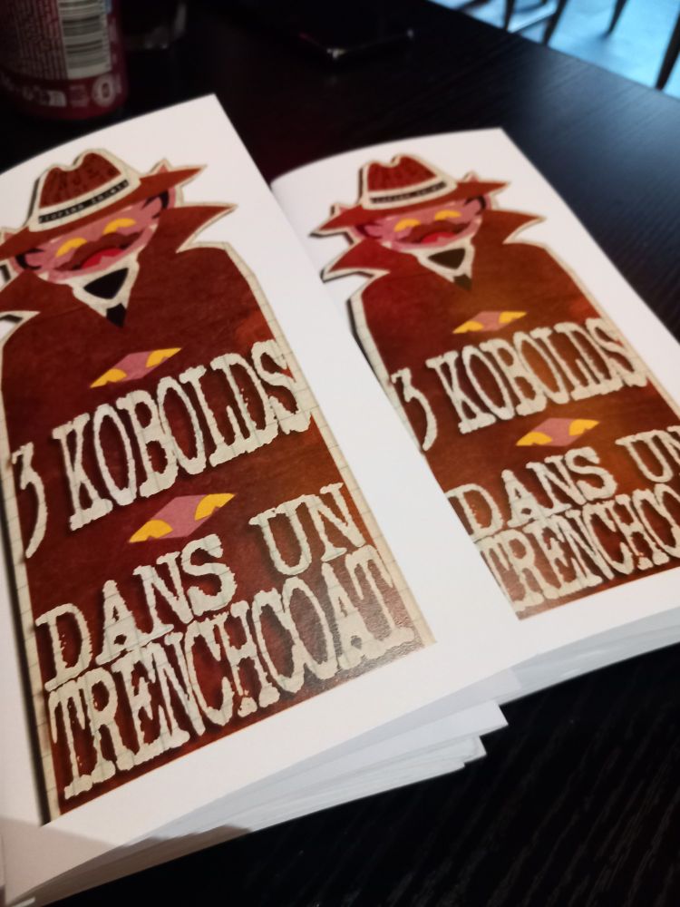 Des brochures du jeu "trois kobolds dans un trenchcoat"