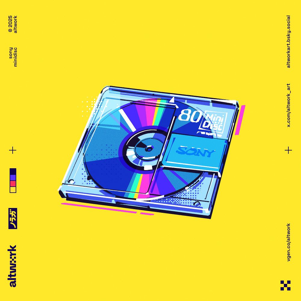 An illustration of a MiniDisc, an obsolete audio format developed by Sony.