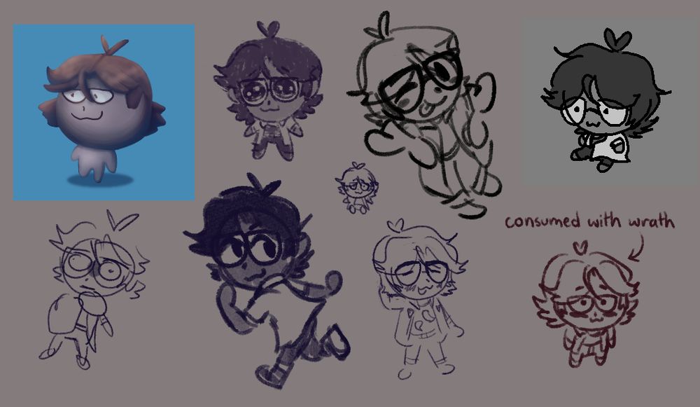 More various chibis and miniature versions of a cheerful human.