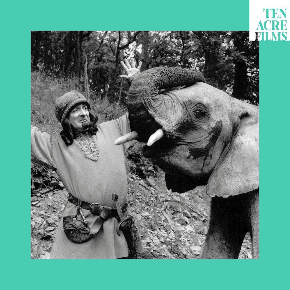 Tony Robinson and an elephant in Maid Marian and Her Merry Men. 