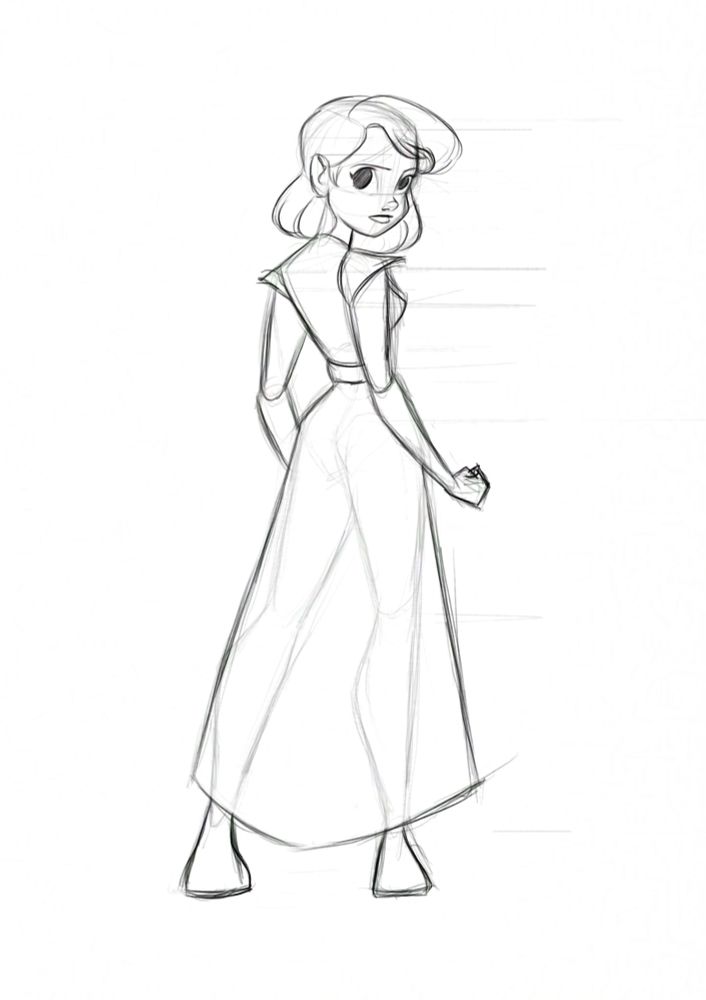 Full sketch of a girl with short hair.