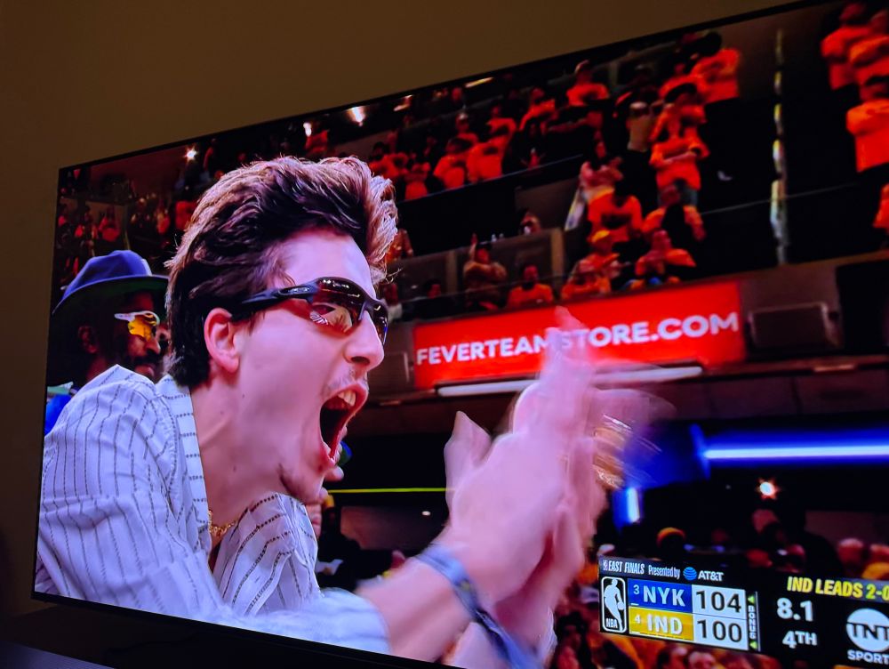 timothee chalamet screaming and cheering at the knicks game in indiana tonight