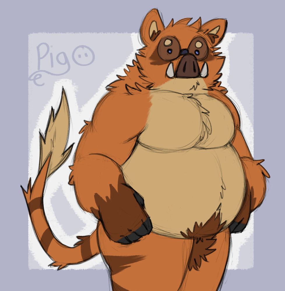 Pig standing with his hands on his side with a neutral expression