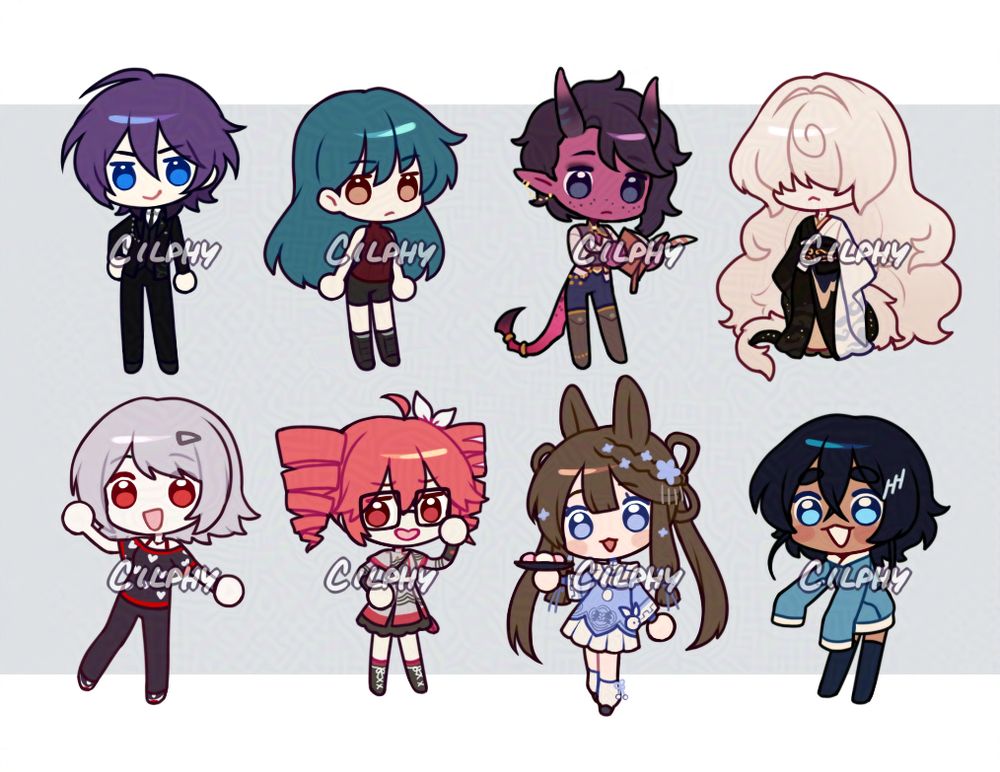 8 chibis, 4 on top and bottom.