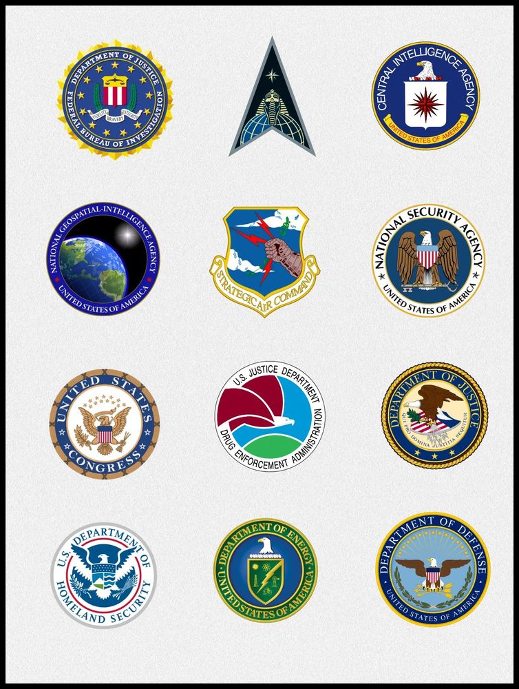 Twelve american seals of various agencies