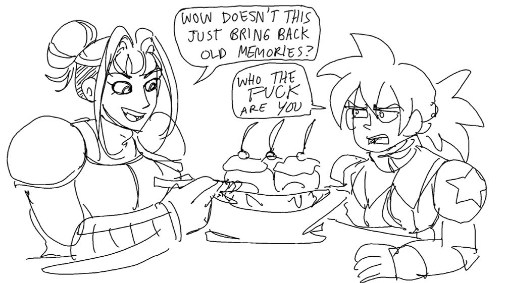 a mspaint drawing of sharlee fransina (left) and captain coldstone (right) eating a banana split at coldstone creamery to celebrate a successful artfight. (I was going to draw whichever had more art, then just decided to draw both of them) 

sharlee: wow doesn't this just bring back old memories?
coldstone: who the FUCK are you