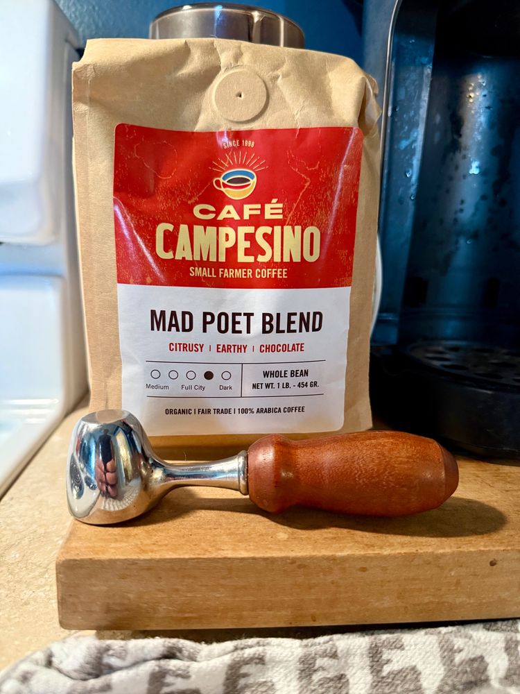 Bag of coffee named Mad Poet Blend