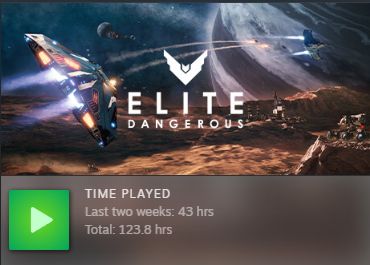 screenshot from Steam of my Elite Dangerous playtime. i played 43 hours in the last two weeks and my total playtime is 123.8 hours.