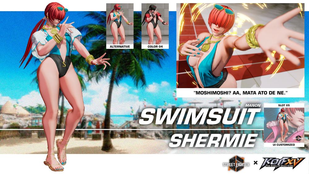 Mod for Shermie from The King of Fighters XV using Manon Swimsuit (outfit 04) from Game Street Fighter 6