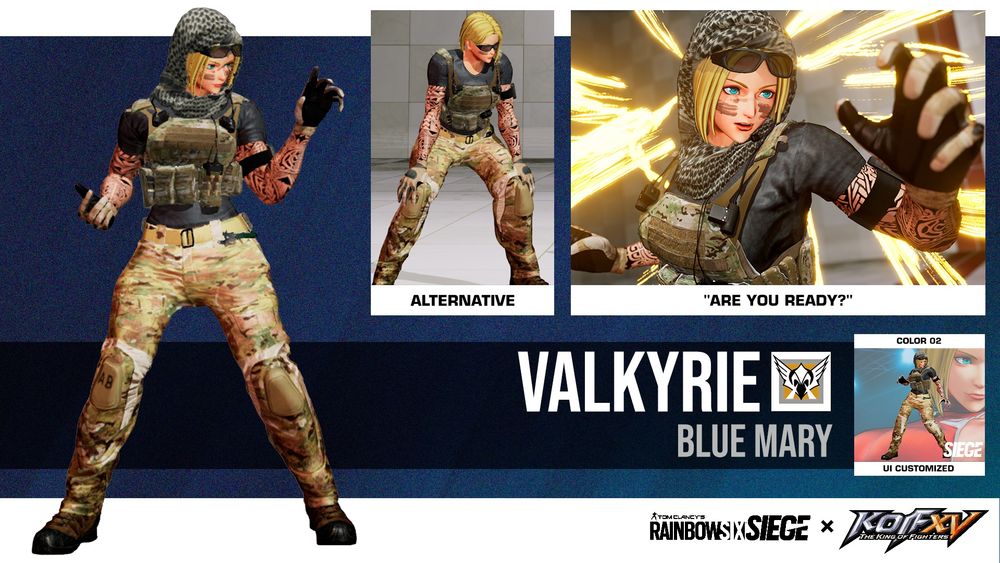 Mod for Blue Mary from The King of Fighters XV using Valkyrie Outfit from Game Rainbow Six Siege