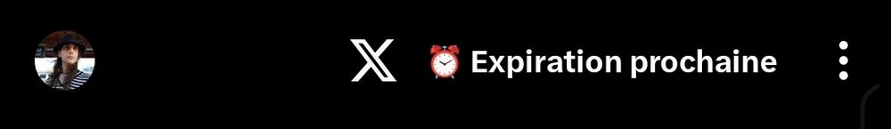 Bandeau d'accueil de Twitter/X sur lequel on voit apparaître un réveil à côté duquel la mention "expiration prochaine" apparaît.
(Cela fait en fait référence à leur promotion de 40% qui était positionnée au même endroit précédemment)