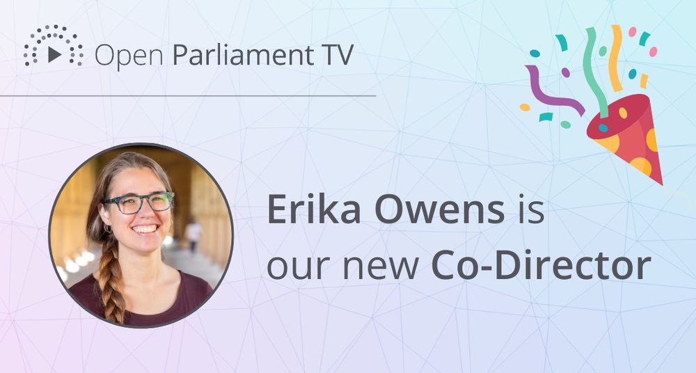 Photo of Erika with text “Erika Owens is our new Co-Director” and a celebratory party popper graphic