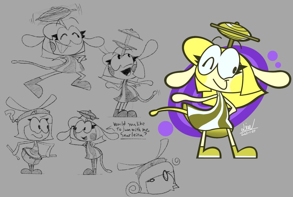 Doodles of Mavie Hi-Tah (formerly Mavie Cymbalist) and her friend (which is a very recent character), Snarleina. 