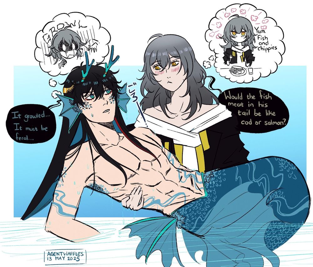 Stelle catches the guardian of the lake, Dan Heng (mermay contribution) 