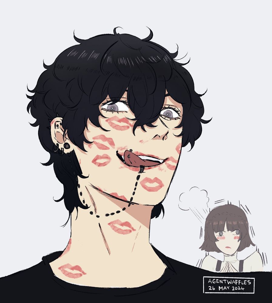 A visual representation of Makoto switching her lipstick on her favorite pin cushion, Ren.