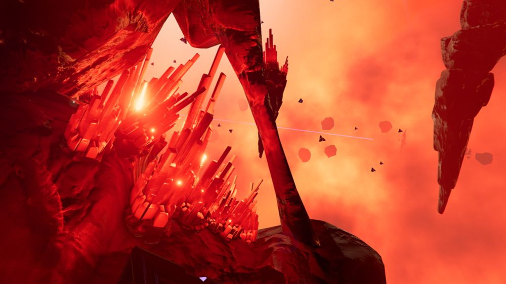 X4 Foundations screenshot. Floating, shimmering crystals & rocks. 