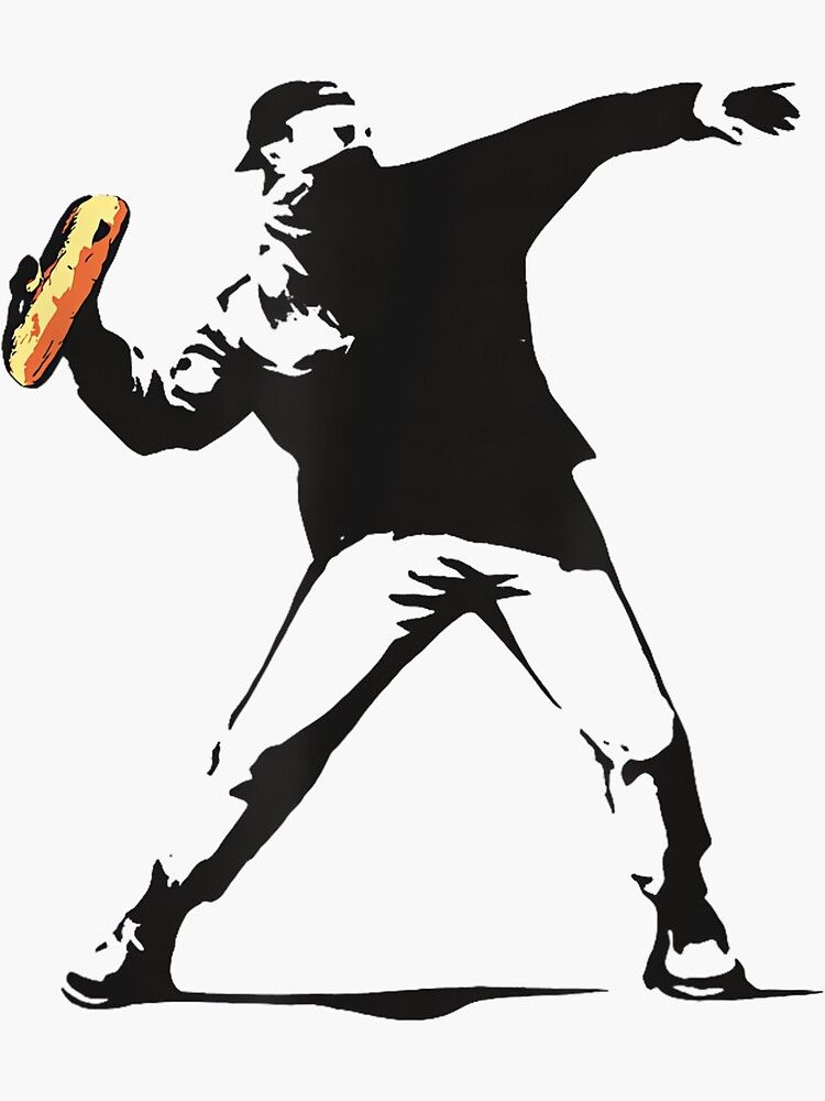 Sandwich Thrower as Black and white drawing in style of Banksy.
