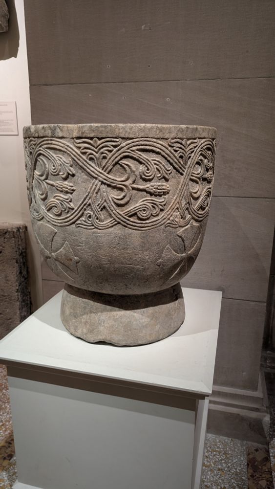From the MET in NYC. A Large Stone carved pot, vase, cauldron... It's quite big and ornate.