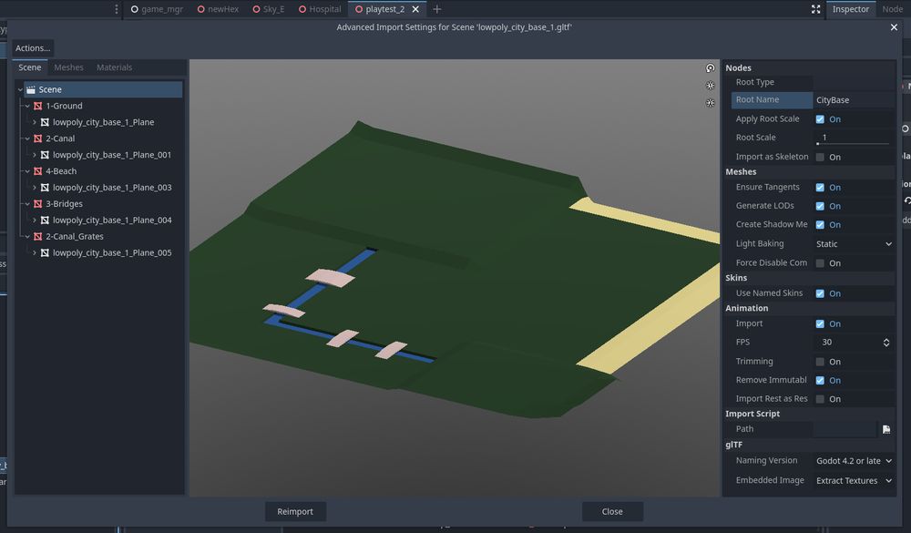 A screenshot of Godot's asset inspector showing the 3D terrain base I made in blender.