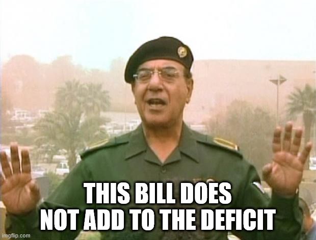 Iraqi information minister meme saying, "This bill does not add to the deficit"