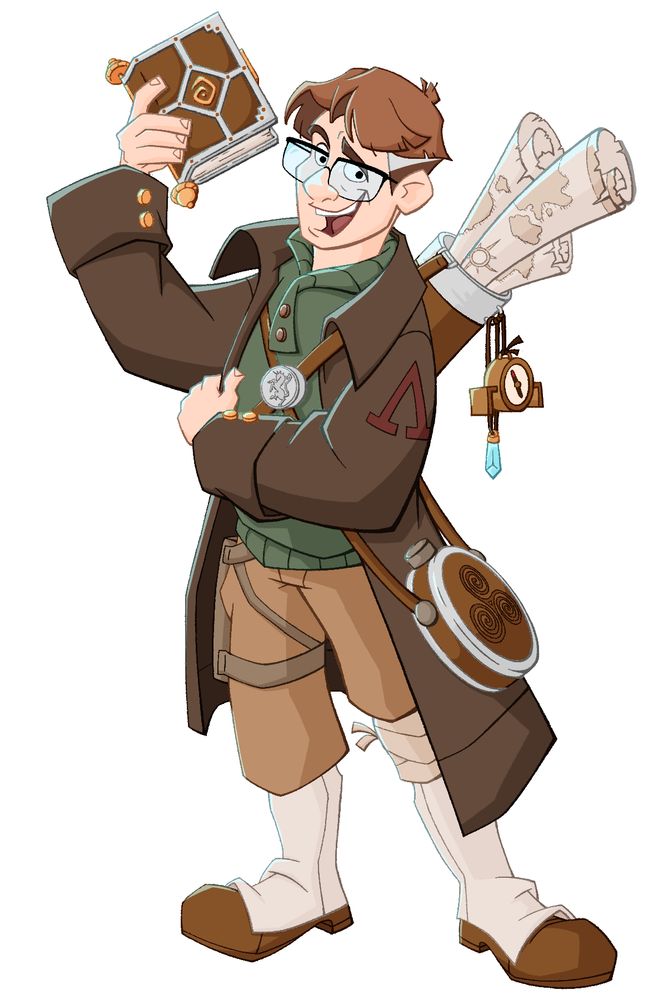 Full body self portrait of person in expedition gear holding book and maps