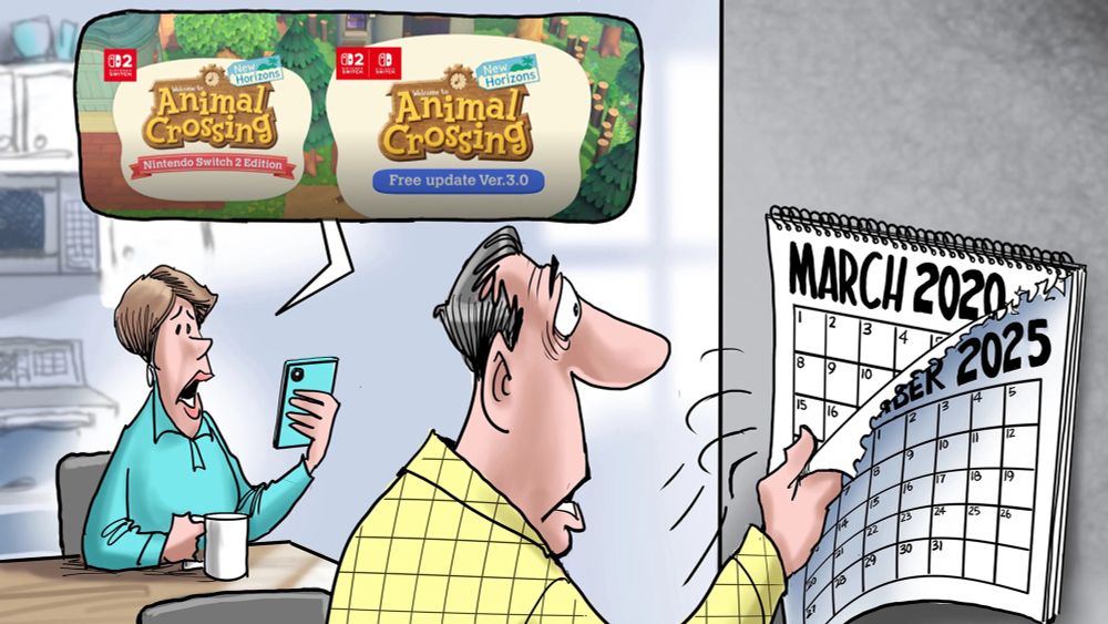 1984 guy flip calendar meme with ACNH update 