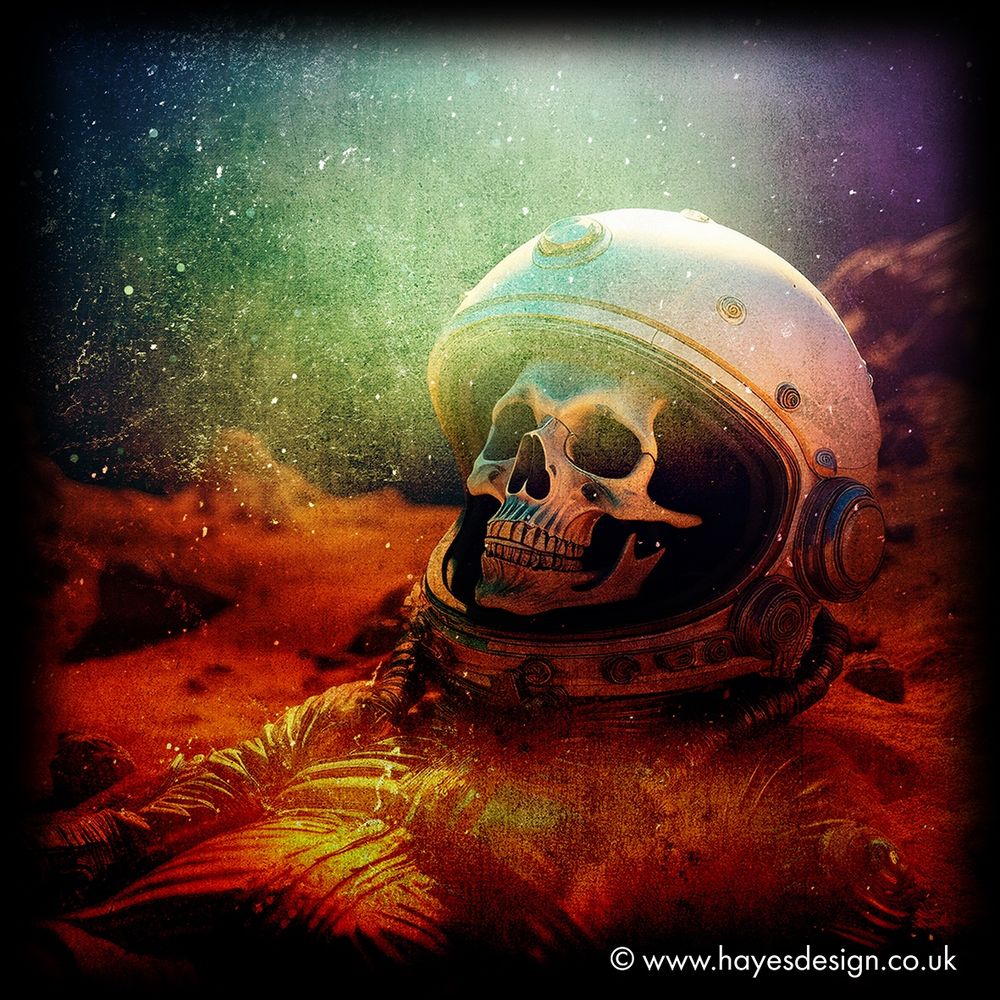 Image of an astronaut laid to rest on a moon.