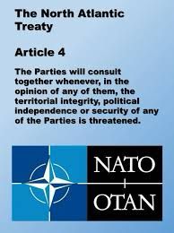 Picture of the text of NATO’s Article 4 “The parties will consult together whenever, in the opinion of any of them, the territorial integrity, political independence or security of any of the parties is threatened
