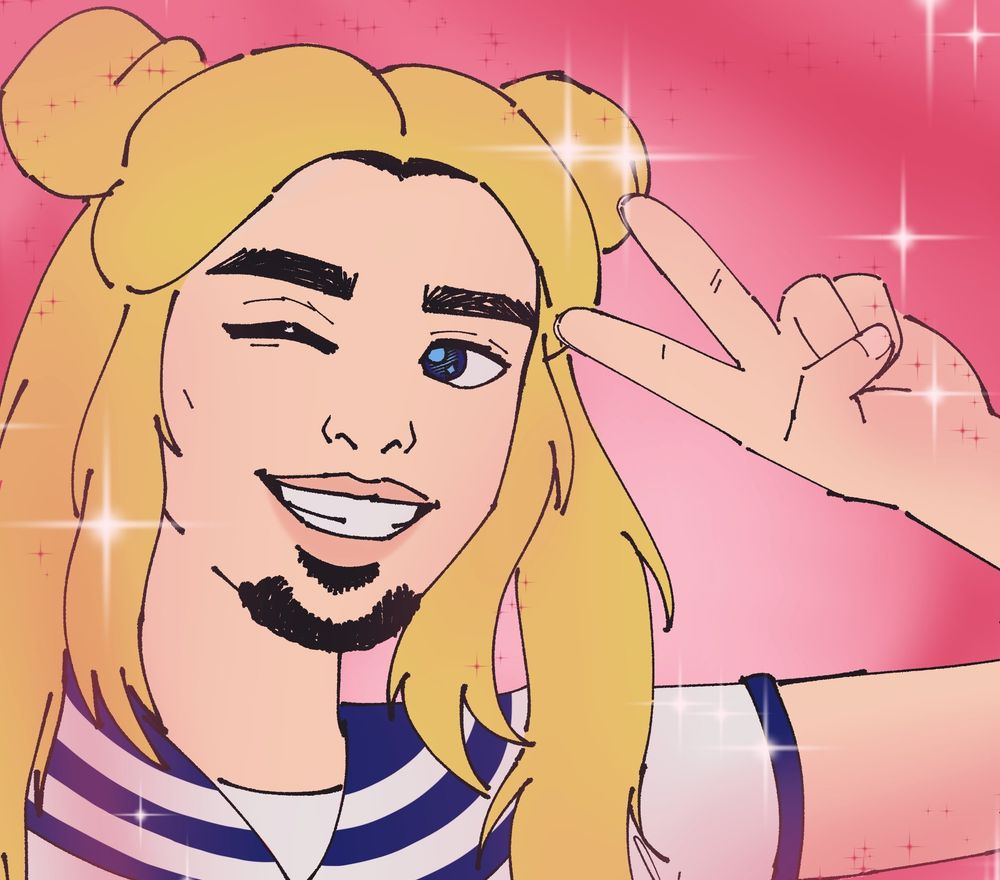 An artwork of Pope in a sailor moon-like cosplay, throwing up a peace sign with one eye closed.