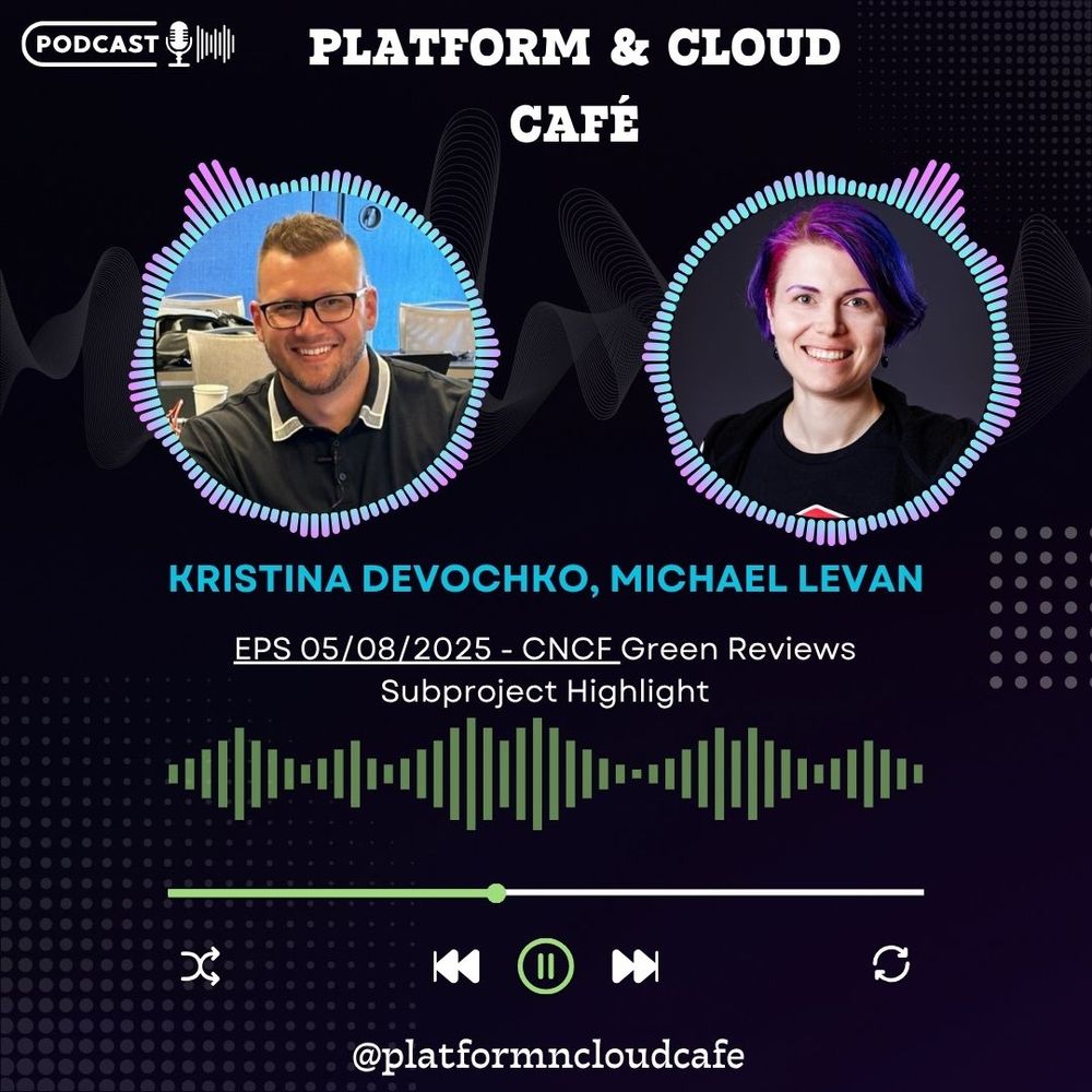 Banner for new episode of Platform & Cloud Cafe podcast with title "CNCF Green Reviews Subproject Highlight"