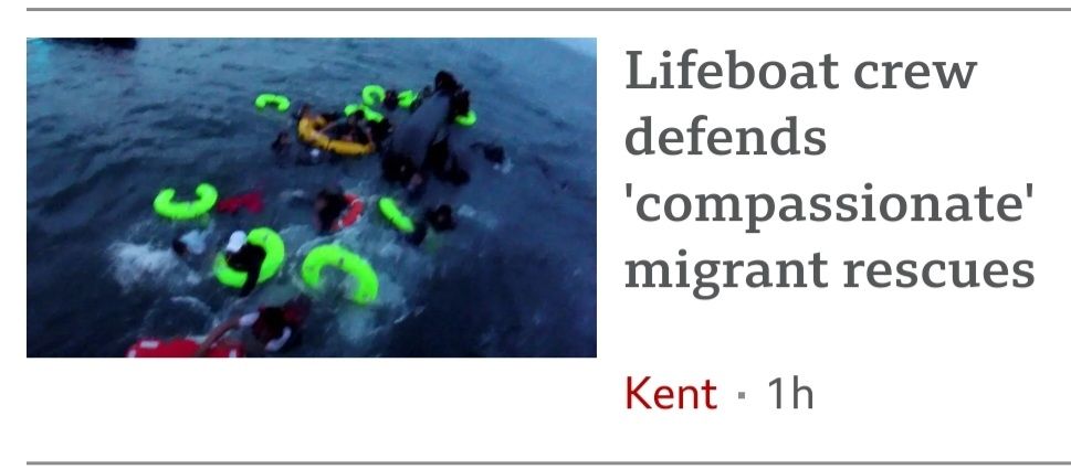 BBC headline of RNLI crew rescuing people from the Channel