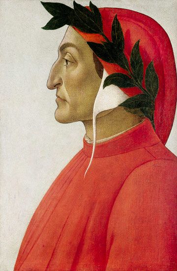the personification of Italian literature (Dante, by Botticelli, with laurels, cleanshaven)