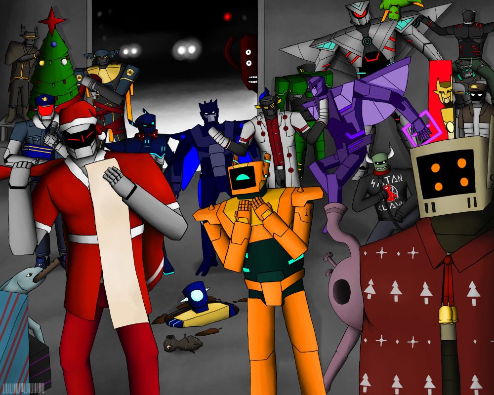 bunch of robots celebrating Christmas trust me its just robots