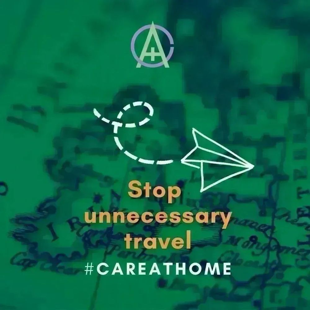 Image of map of Ireland with paper airplane and text reading "Stop Unnecessary Travel #CareAtHome"