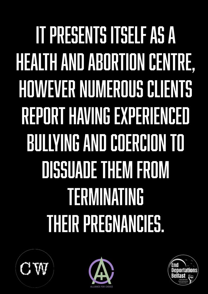 It presents itself as a health and abortion centre, however numerous clients report
having experienced bullying and coercion to dissuade them from terminating their
pregnancies.