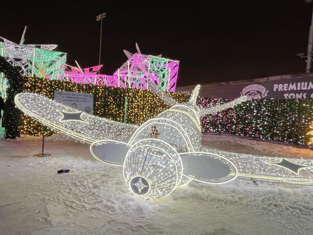Plane made out of holiday lights