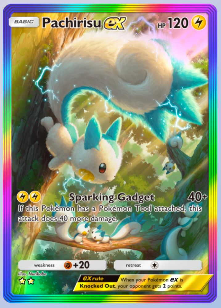 The 2* Rainbow Full Art of Pachirisu ex from Pokémon TCG Pocket.