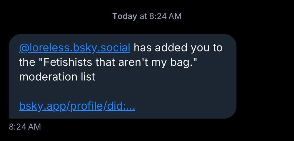 Today at 8:24 AM @loreless.bsky.social has added you to the 