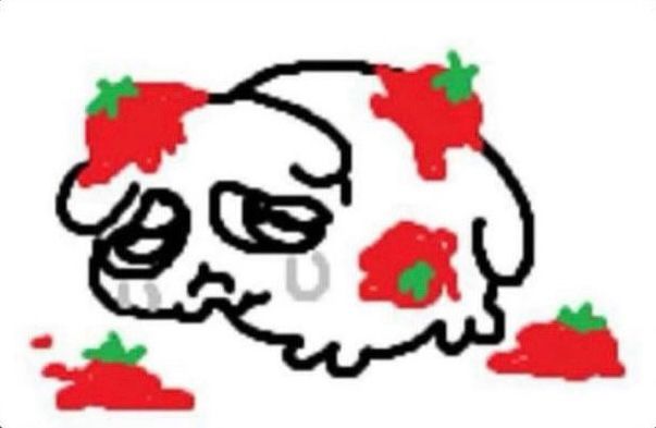 a drawing of a fat little glummo animal that’s having tomatoes thrown at it. it looks very sad and is crying because everyone is being so mean to it