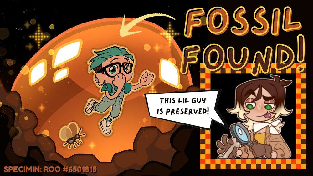 A lil guy is encased in the amber 