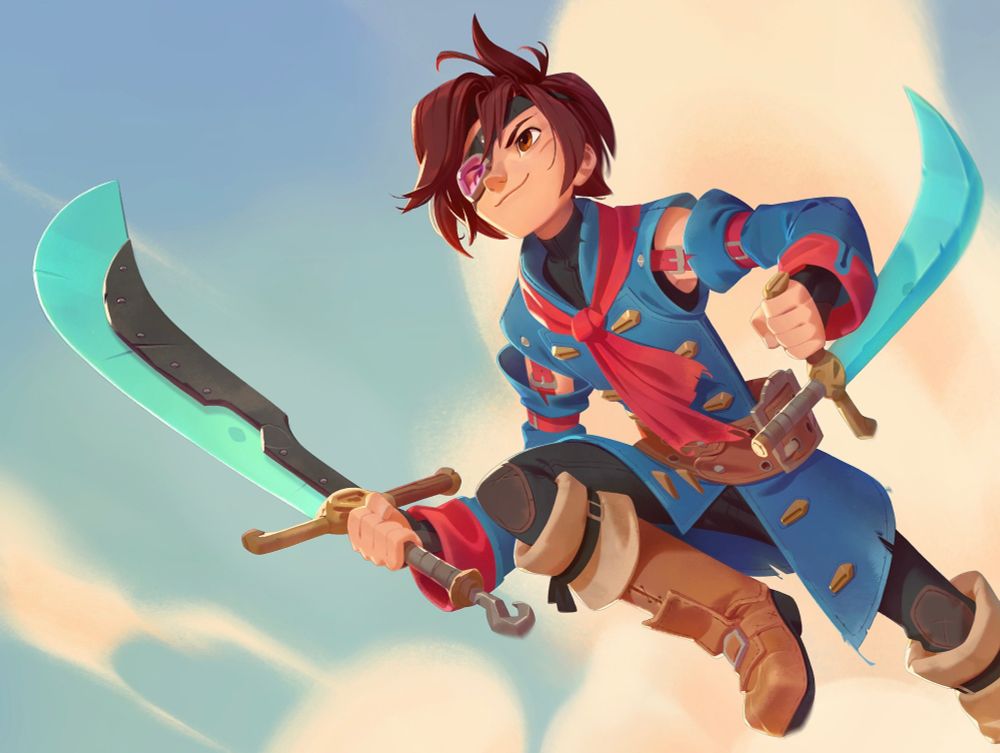 A piece I did of Vyse from Skies of Arcadia, leaping into action!