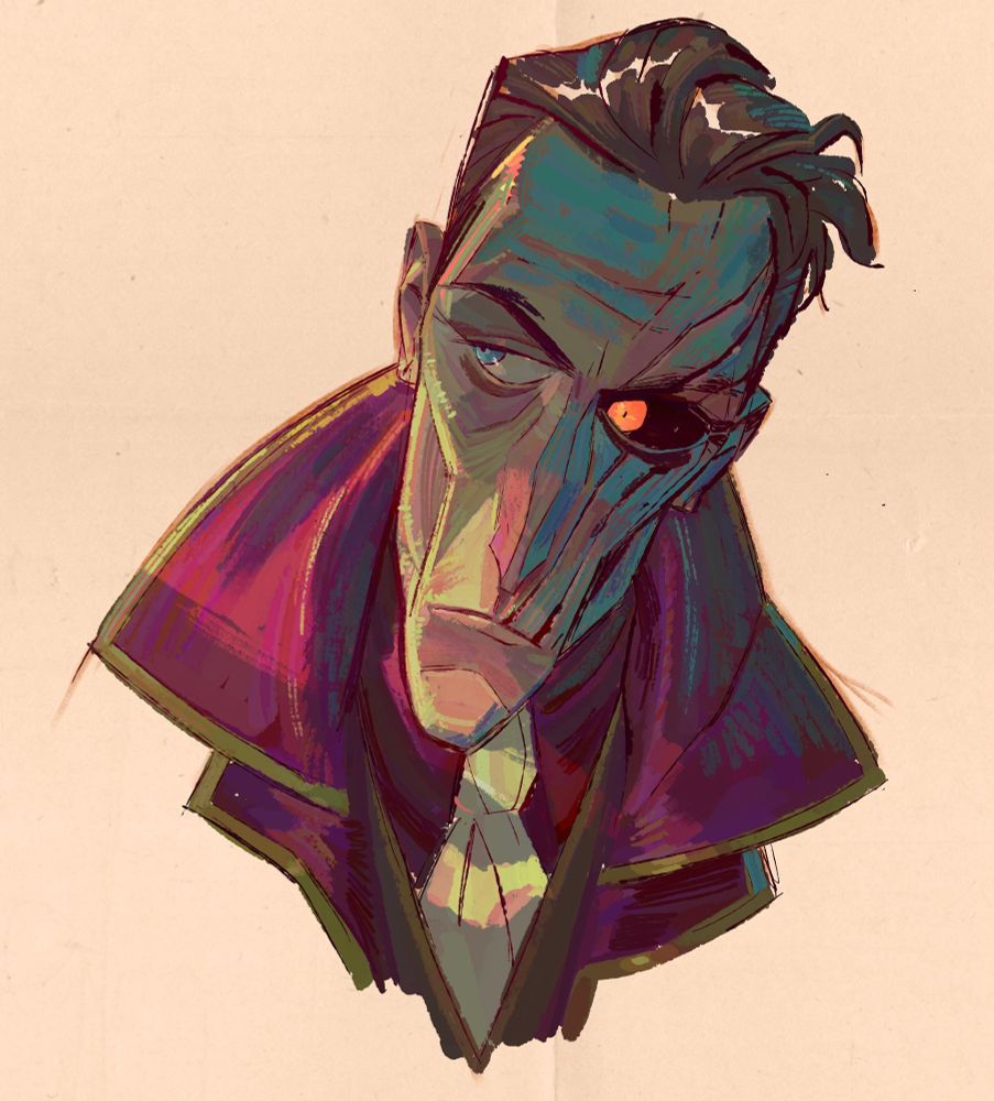 a portrait of Silco from the show Arcane. He's a greasy, sulky little guy. Real big fan base on this slimeball.