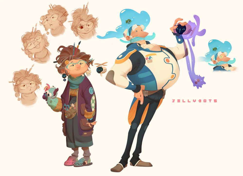 Mary and Professor Acres. Mary is a toymaker and puppeteer working for Tost, while Acres is an eccentric scientist and the only adult capable of interfacing with the Jelly