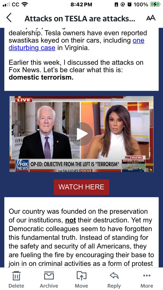 Second page of screen shot of letter from Senator Cornyn.