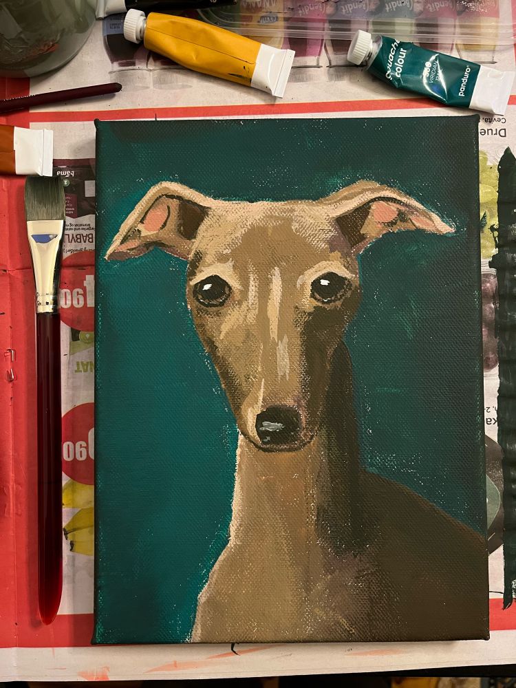 Gouache painting of an italian greyhound
